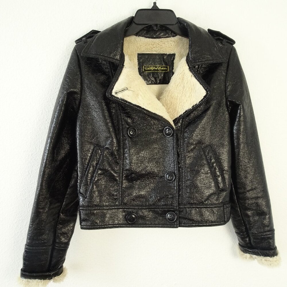 South Pole  Moto Style Faux Leather Black Double Breast Jacket Women's Small